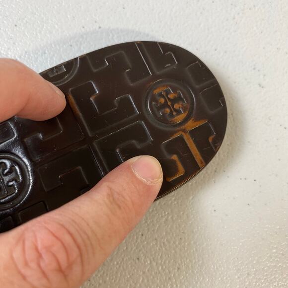Tory Burch Women's Size 7 Thora Sandals Flip Flop Thongs Metallic Pewter Leather - Picture 11 of 12